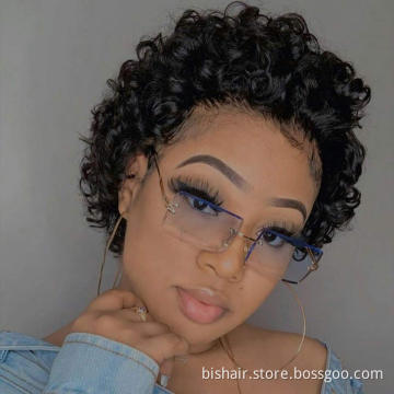 Suitable for ladies short curly hair, front lace 100% human hair wig wig real hair 150% density natural color wholesale